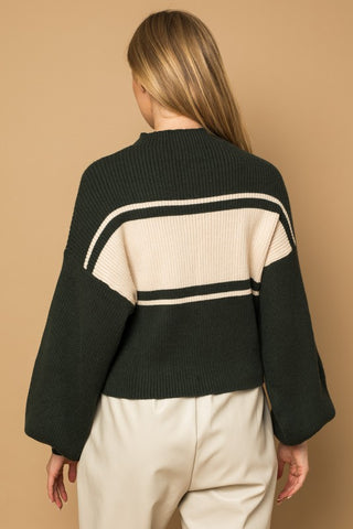 Contrast Stripe Mock Neck Sweater