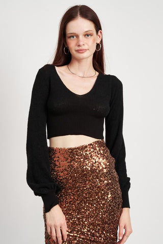 CONTRAST KNIT RIB CROPPED TOP