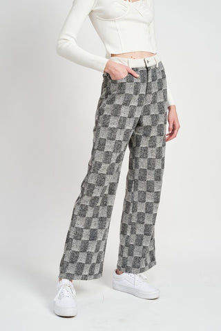 PLAID WIDE LEG PANTS