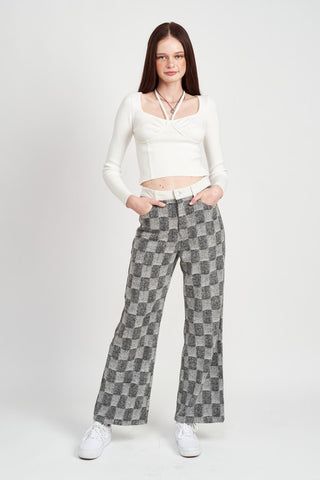 PLAID WIDE LEG PANTS