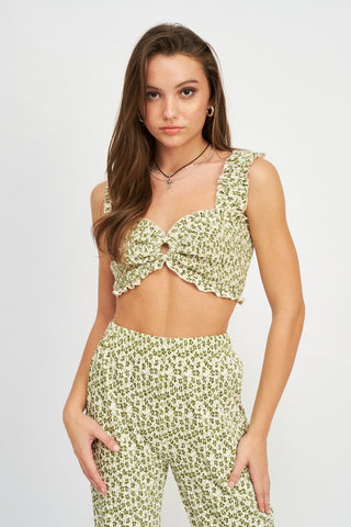 O RING SMOCKED CROP TOP