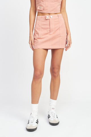 CONTRAST STITCHING MINI SKIRT