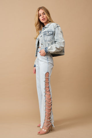 Cut It Out Jewel Trim Stretch Denim Jeans