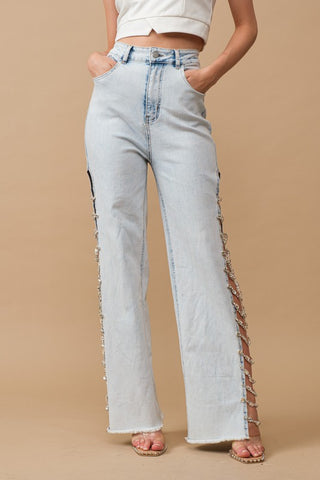 Cut It Out Jewel Trim Stretch Denim Jeans