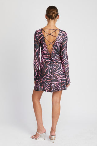 ZEBRA PRINT MINI DRESS WITH LACED UP BACK