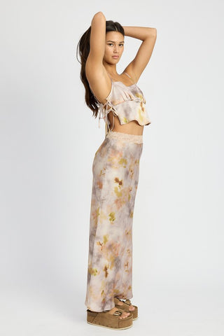 PRINTED CAMI WITH SIDE DRAWSTRINGS