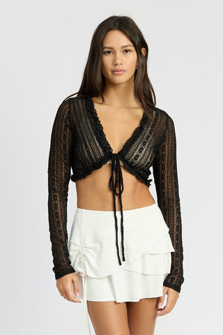 LACE CARDIGAN WITH RUFFLE DETAIL