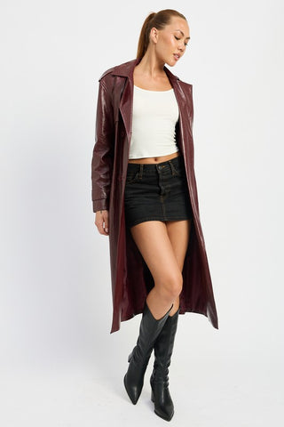 FAUX LEATHER TRENCH COAT