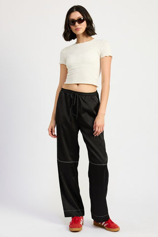 SATIN LOUNGE PANTS WITH CONTRASTED STITCH