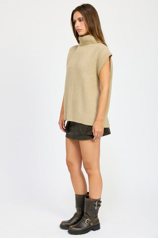 SPLIT BACK TURTLE NECK SWEATER TOP