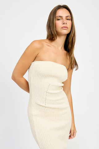 ASYMMETRICAL RIBBED MAXI TUBE DRESS