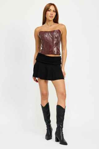 TEXTURED PU CORSET TOP WITH BACK ZIPPER