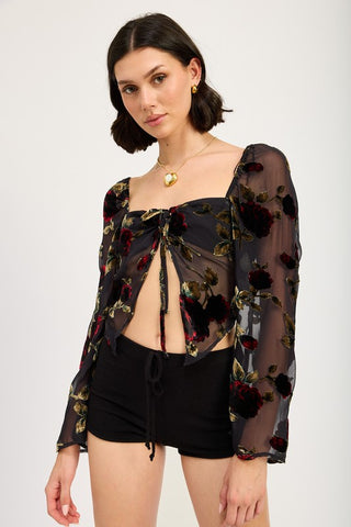 FLORAL FLYAWAY SLEEVE TOP