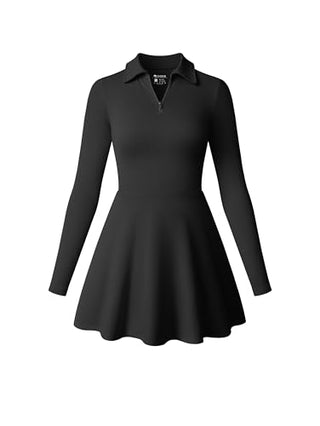 OQQ Womens Dress Casual Long Sleeve Elastic Simple A-Line Zipper Mini Dress