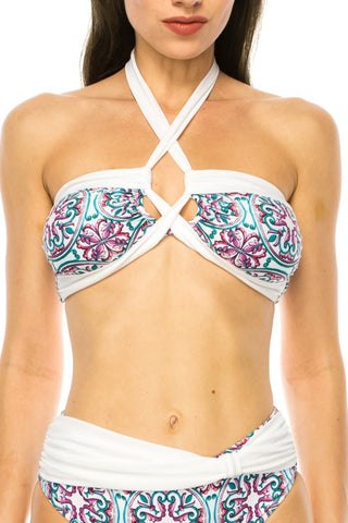 TWO PIECE FLORAL PRINTS CRISS CROSS HALTER BIKINI