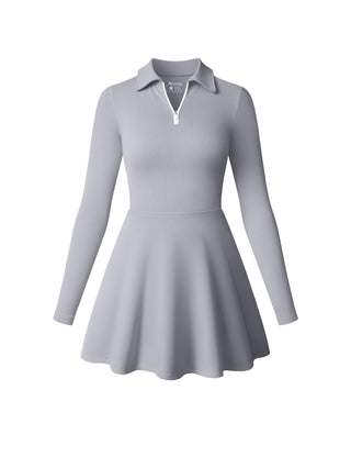 OQQ Womens Dress Casual Long Sleeve Elastic Simple A-Line Zipper Mini Dress