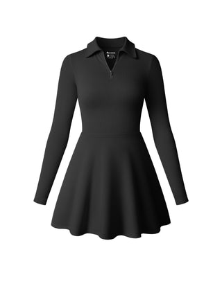 OQQ Womens Dress Casual Long Sleeve Elastic Simple A-Line Zipper Mini Dress