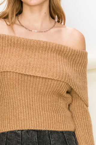 Tease Me Ribbed Off-Shoulder Sweater