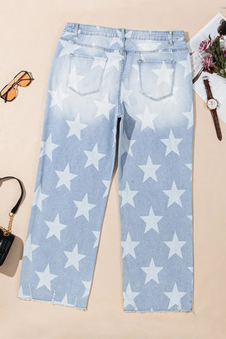 Plus Size Star Straight Leg Jeans with Pockets